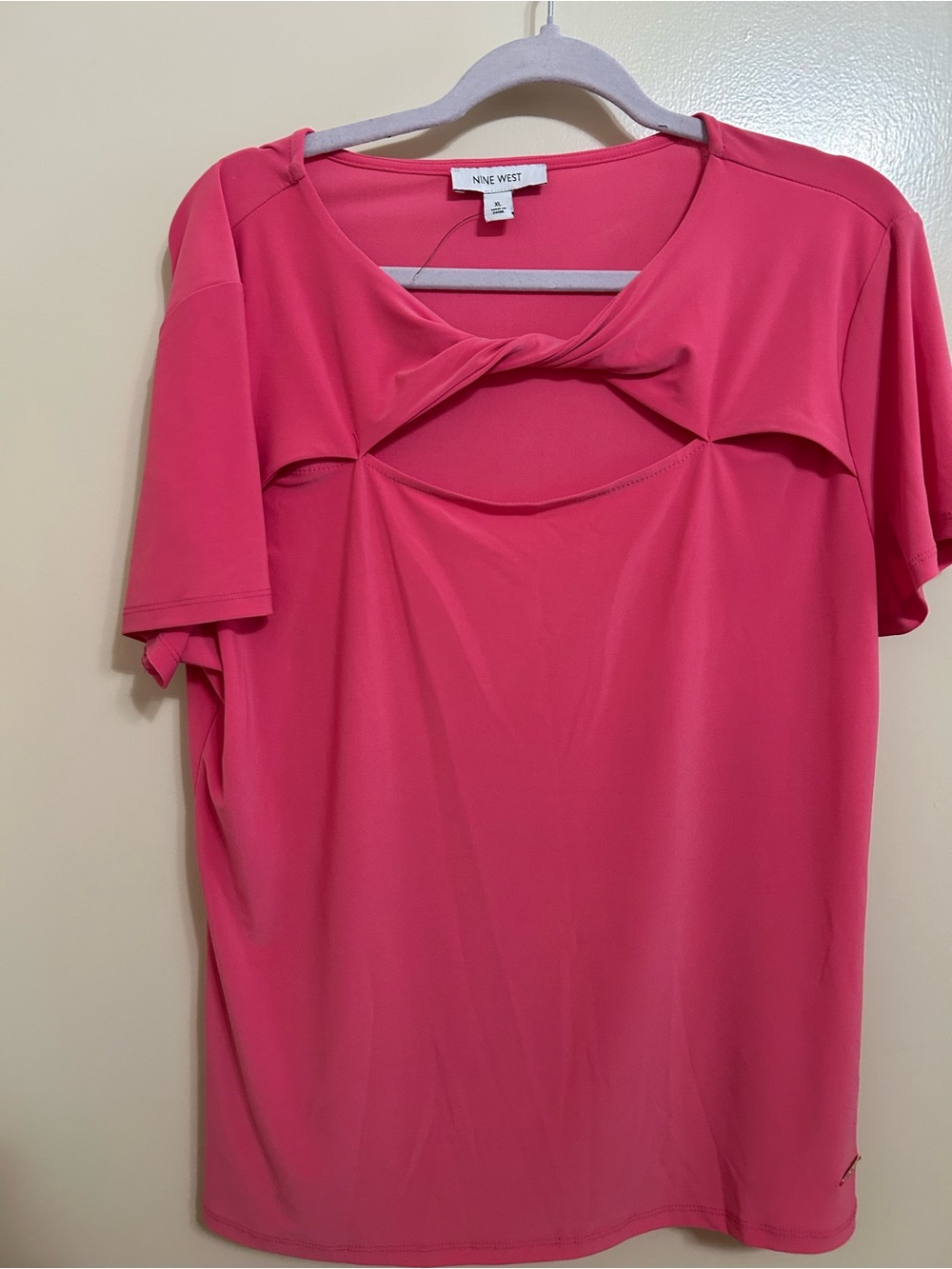 Nine West Coral Pink Twist-Front Short Sleeve Top